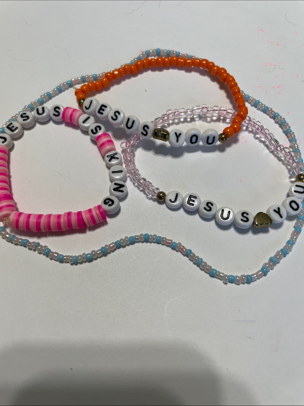 Children’s Beaded 'Jesus Loves You' Pink & Orange Faith Bracelet Set